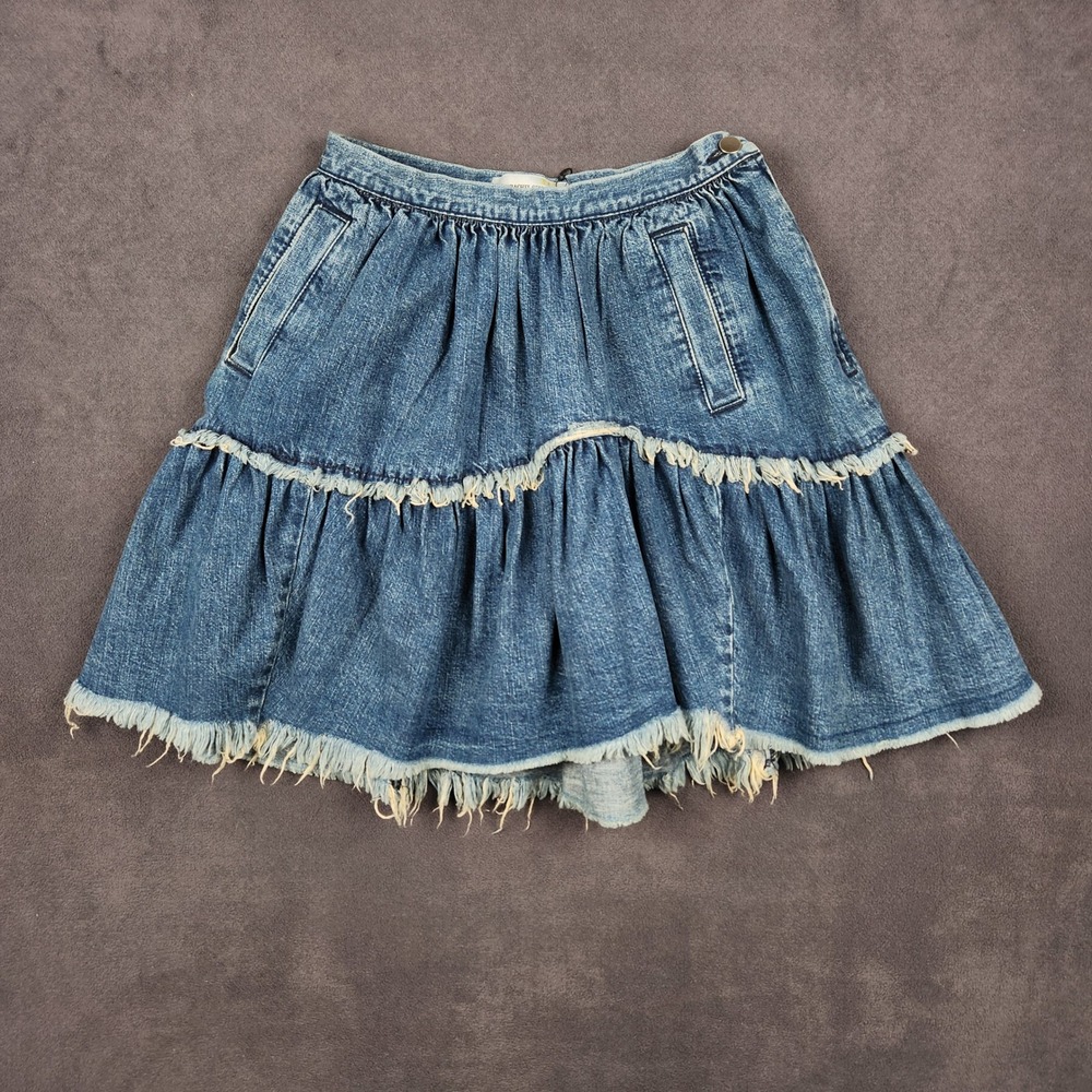 Rachel Comey Denim Crinoline‎ Skirt Womens Size 2 Blue Tiered Raw Hem Boho NWT